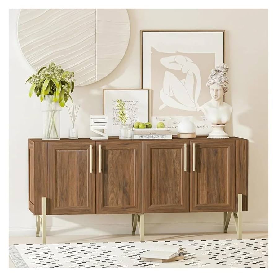 Century Modern TV Stand 65", Modern Sideboard Buffet Cabinet, Walnut Media Console for Living Room, with Storage,Storage