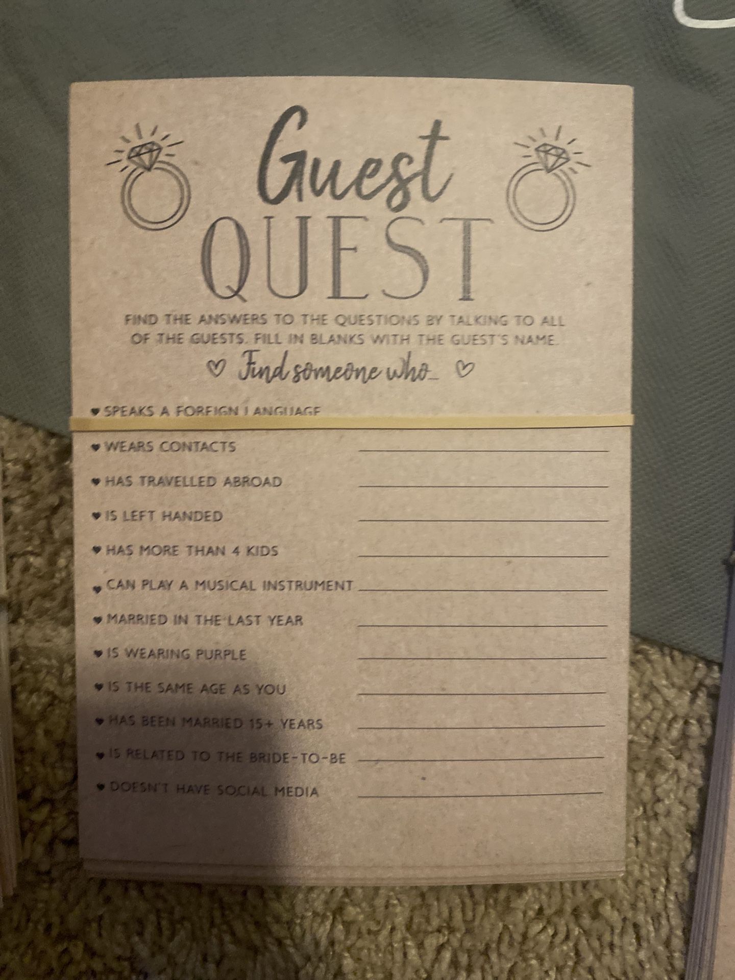 Engagement, Bridal Or Wedding Party Game Cards