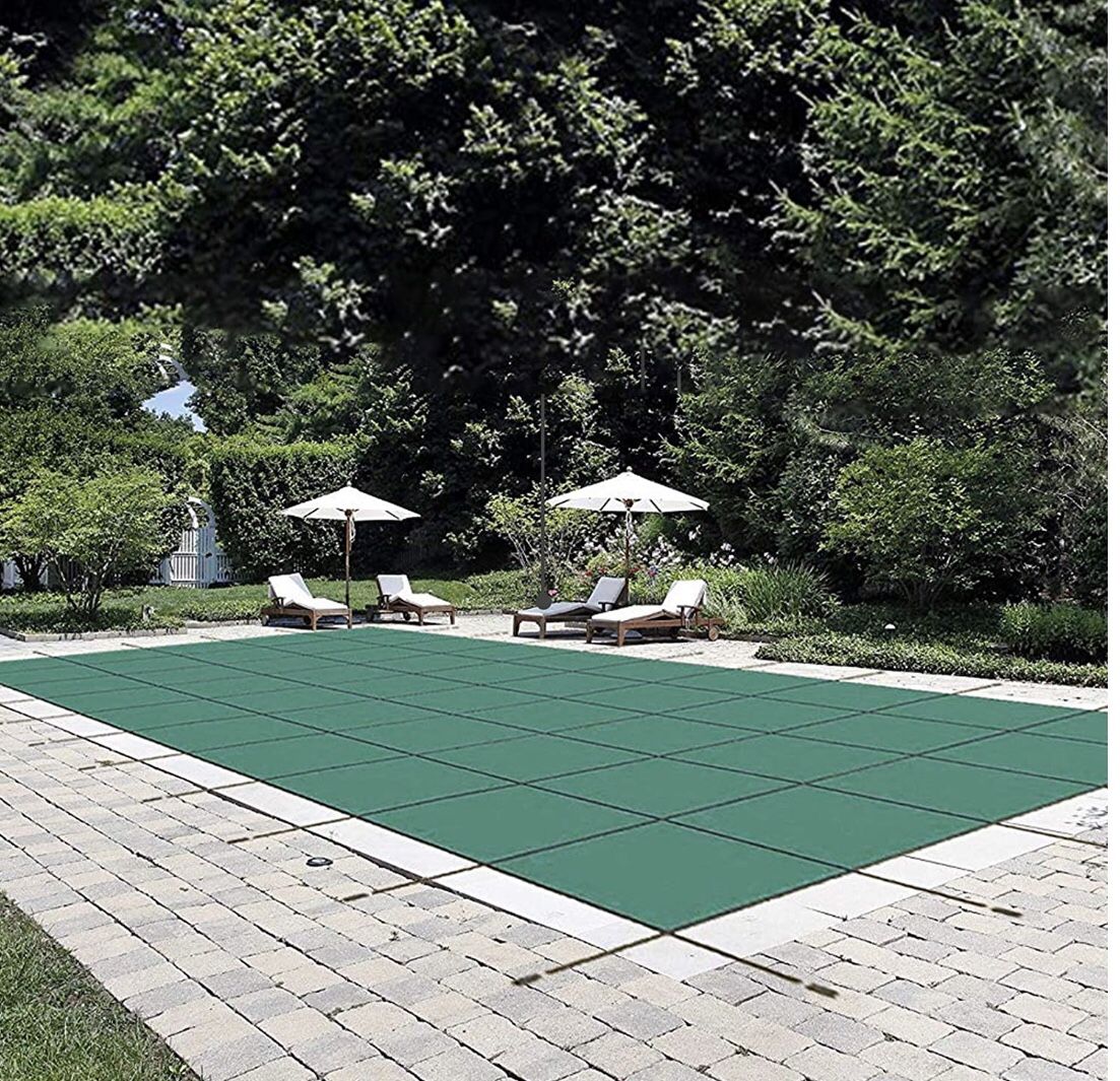 Happybuy Pool Safety Cover Fits 20x40ft Rectangle Inground Safety Pool Cover Green Mesh Solid Pool Safety Cover for Swimming Pool Winter Safety Cover