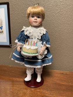 Porcelain Doll With Birthday Cake For Dad