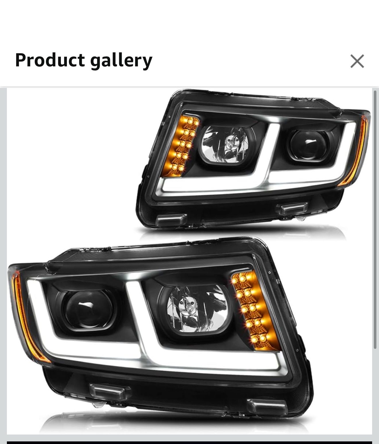 New in box PMHL-JGCH-1113-LB-P-BA Black Housing Amber Corner Dual LED Running Light Projector Headlights Replacement Compatible with 11-13 Grand Chero