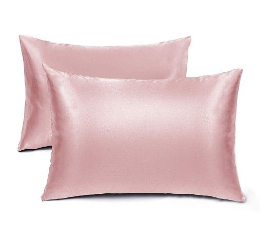 Satin Pillowcase Queen Set of 2, Light Pink Silk Pillowcases for Hair and Skin Set of 2 Pack Silky Cooling Pillow Covers Cases with Envelope