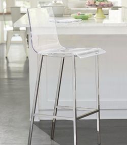 Clear Acrylic Barstools with Chrome Legs, Set of 2, Bar Height