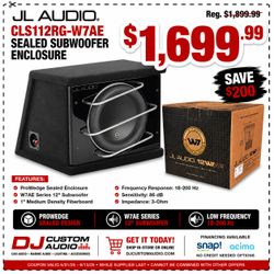 JL Audio W7 Custom Sealed 12W7 Enclosure 12" W7AE Subwoofer 2000 Watts CLS112RG-W7AE 🚨 Payment Options Available 🚨 No Credit Needed 🚨