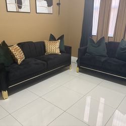 SOFA & LOVE SEAT (Black & Gold)
