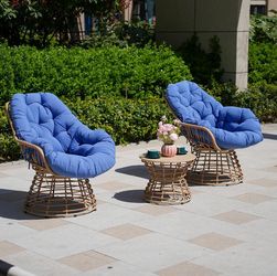 Swivel Chairs for Outside Patio Set of 3, 360 Degree Swivel Pe Wicker Luxury Lounger Chair with 20" Side Table, Soft Cushion and Durable Frame, for Ap