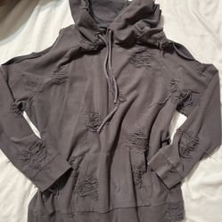 Sz L Super Cute Distressed Light Weight Hoodie With Cut Outs On Shoulders ! Pictures 