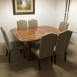 Solid Wood Dining Room Table with 6 Chairs