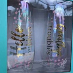"Hello Bubbles, Goodbye Troubles" Champagne flutes