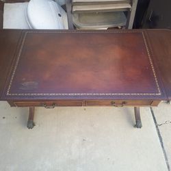 Antique Leather Top Coffee Table 