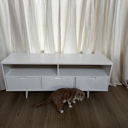 Mid-Century Modern Minimalist 3 Drawer Corner TV Stand For TVs Up To 58