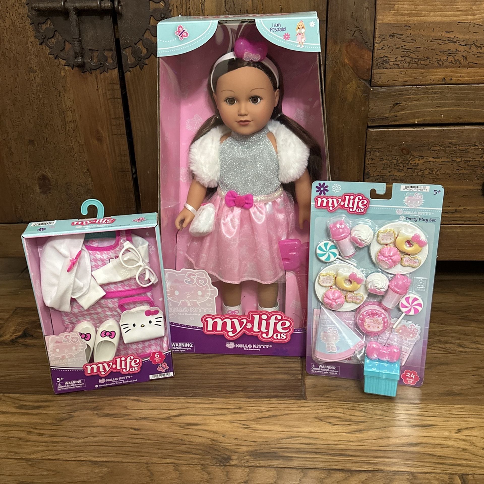 My Life As Poseable Hello Kitty 18" Doll, Dark Brunette Straight Hair, Brown Eyes, 50th Anniversary