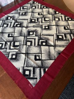 Such a designer geometric pattern Scarf black-and-white center red border 32” x 32”