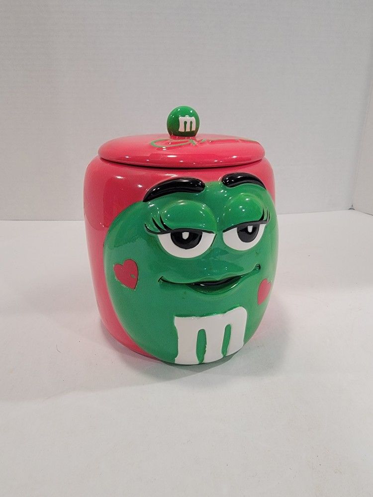 Galerie M&Ms Cookie Jar Green & Red Ceramic Collectibles With Lid 4.23 oz