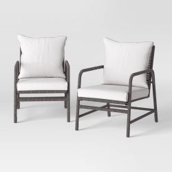 Granby 2pk Padded Wicker Patio Club Chairs - Threshold