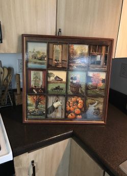 Vintage Home Interiors window pane pictures fall scenes by B. Mitchell