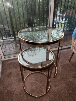 Set of 2 Gold Nesting Side Tables with Glass Tops