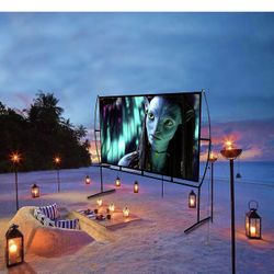 Projector Screen with Stand Foldable Portable Movie Screen 100 Inch（16：9）, HD 4K Double Sided Projection Screen Indoor Outdoor Projector Movies Screen