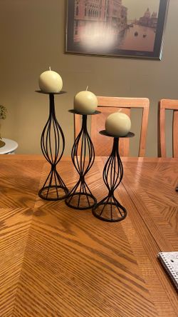 Set Of (3) Metal Candle Holders…Candles Included!