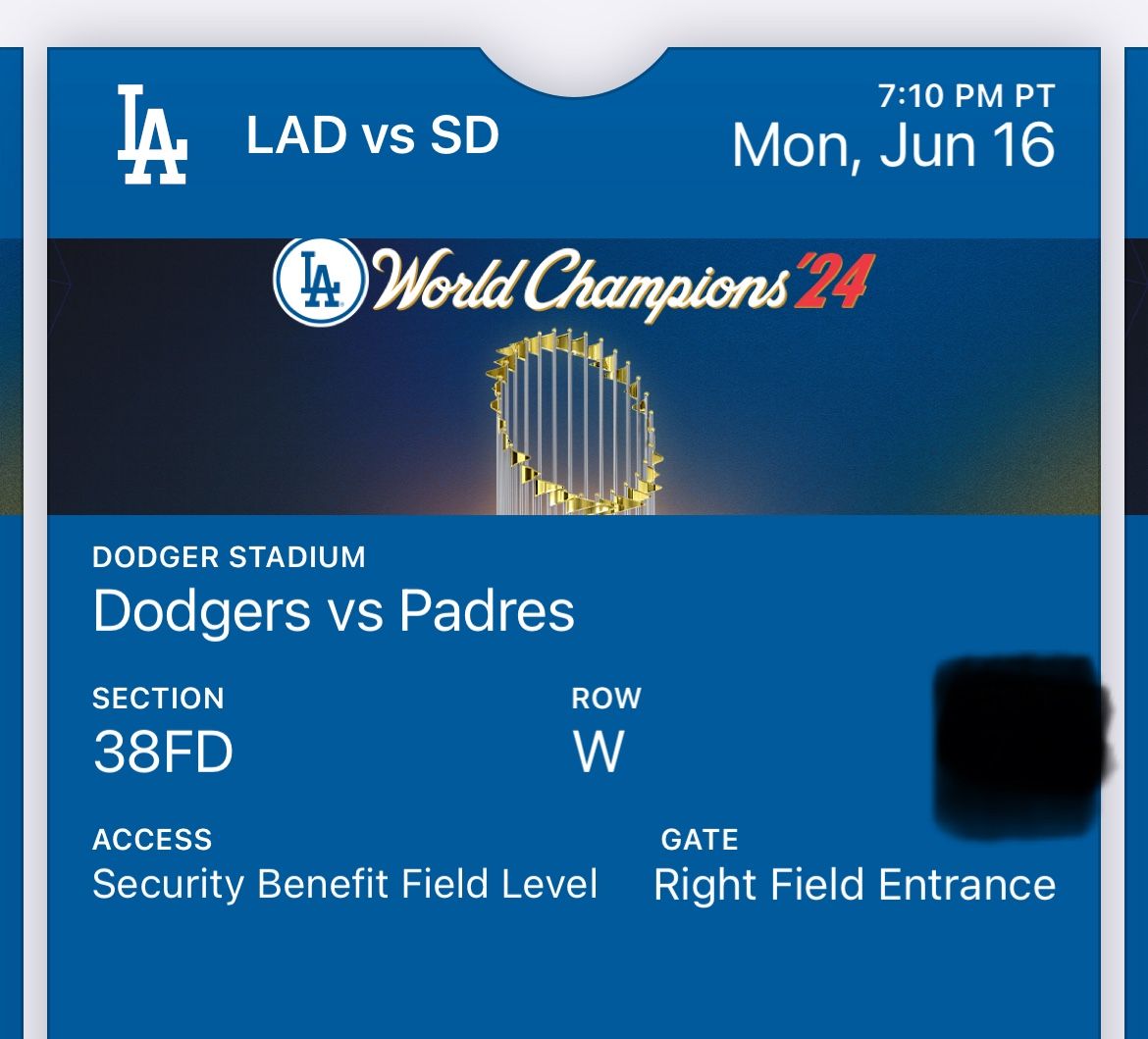 Lower Level Dodgers Padres Monday Night!