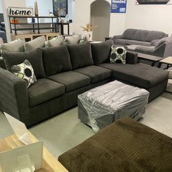 Dark Grey Sectional With Pillows 