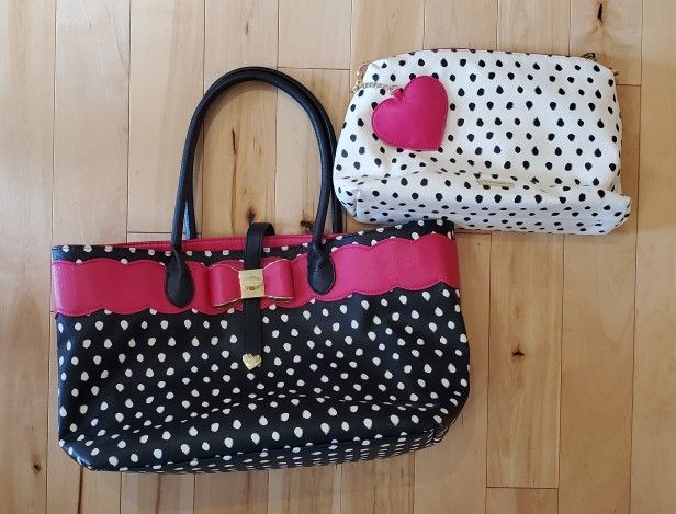 Betsey Johnson Polka-Dot Tote with Accessories Bag