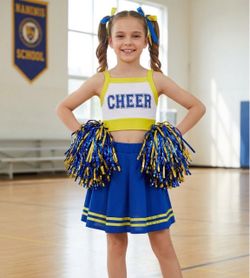 Girls size 8-10 Blue and Yellow Cheerleader Costume