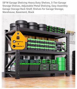 59" Heavy Duty 3-Tier Metal Garage Shelving Rack