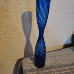Vintage Colbolt Blue Hand blown Swirl Vase 