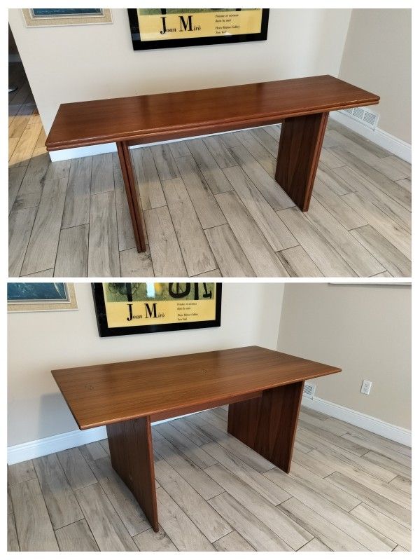 Mid Century Danish Modern Teak Convertible Console Dining Serving Table. See Full Description