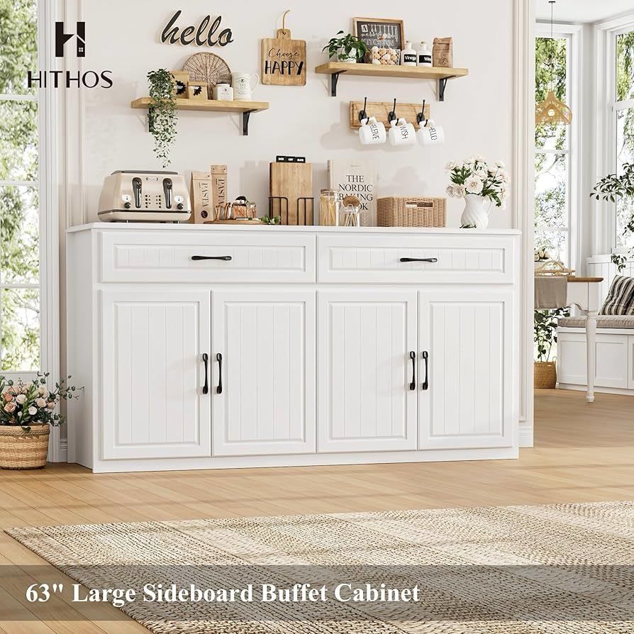 63" Large Sideboard Buffet Cabinet with Storage, Modern Coffee Bar Cabinets with Drawers, Long Kitchen Sideboard Buffets Table for Living R