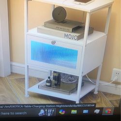 Exotica White End Table with charging station USB