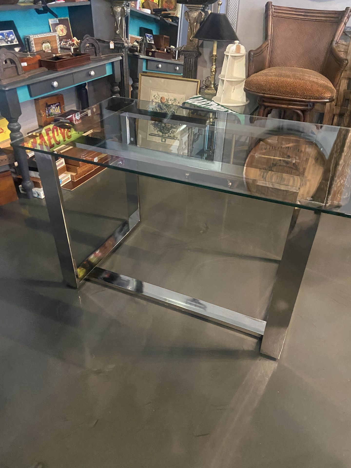 Modern Glass Top Chrome Metal Desk