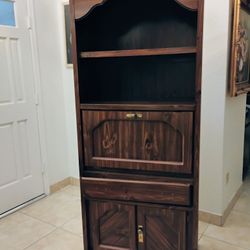Wood Cabinet With Shelves, Doors, Light, Drawer