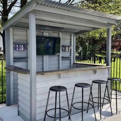 Outdoor Wood Bar With Roof