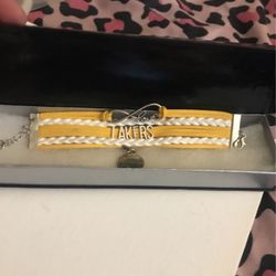 Lakers Basketball Bracelet Leather And Tibetan Silver Multi Charmed 
