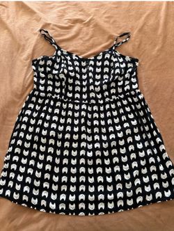 AUW Secret Charm Women Junior Short Sun Dress Black White Cat Print Sz 3x