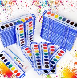 40 Pack Watercolor Paint Set Bulk -Kids Watercolor Paint Set with Brushes | Washable Non-Toxic Water Color Paint Sets for Kids Bulk, Adults, Classroom