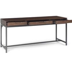  2 Drawers block SIMPLIHOME Banting SOLID WOOD and Metal 72 inch Wide Home Office Desk, Writing Table, Workstation, Study Table Furniture in Walnut Br