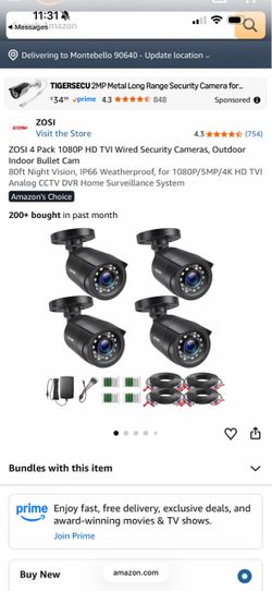 ZOSI 4 Pack 1080P HD TVI Wired Security Cameras, Outdoor Indoor Bullet Cam