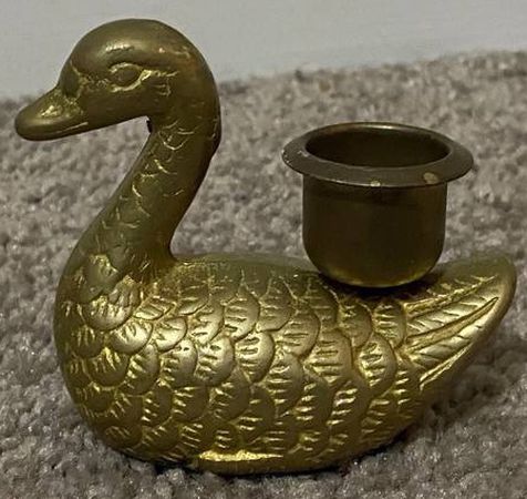 Vintage Mid Century Modern MCM Solid Brass Duck Taper Candle Stand Tabletop Holder Home Decoration Accent