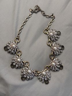 J.Crew White Crystal & Faux Pearl Fringe Statement Necklace