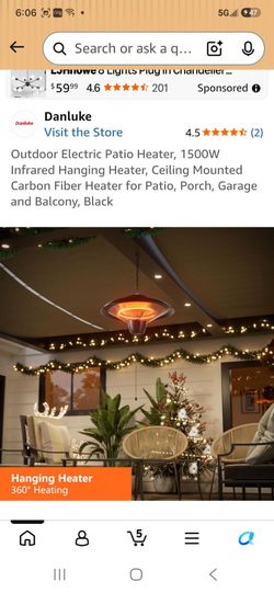 Danluke 1500W Infrared Ceiling Hanging Patio Heater