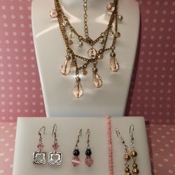 #1787, LOT PINK COLLECTION  JEWELRY, EARRINGS, NECKLACE & BRACELET
