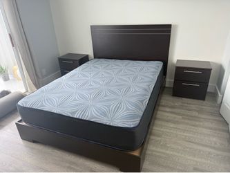 Brad New BROWN Queen Bed with Queen Mattress and 2 Nightstands - Fast delivery 🚚