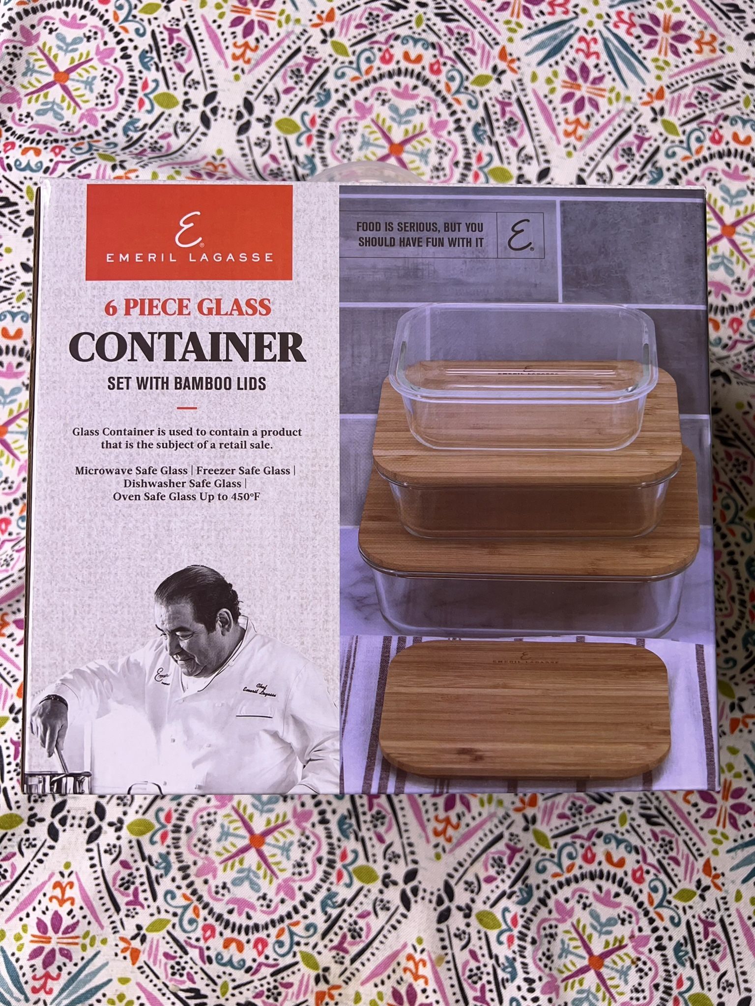 Emeril Lagasse 6 Piece Glass Containers With Bamboo Lids New In Box
