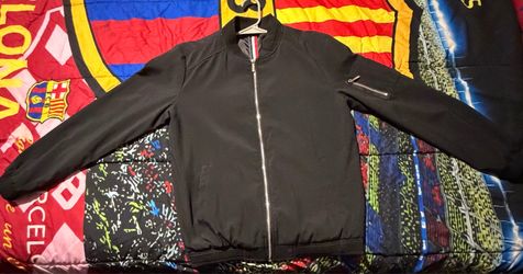 black full-zip lightweight bomber jacket,