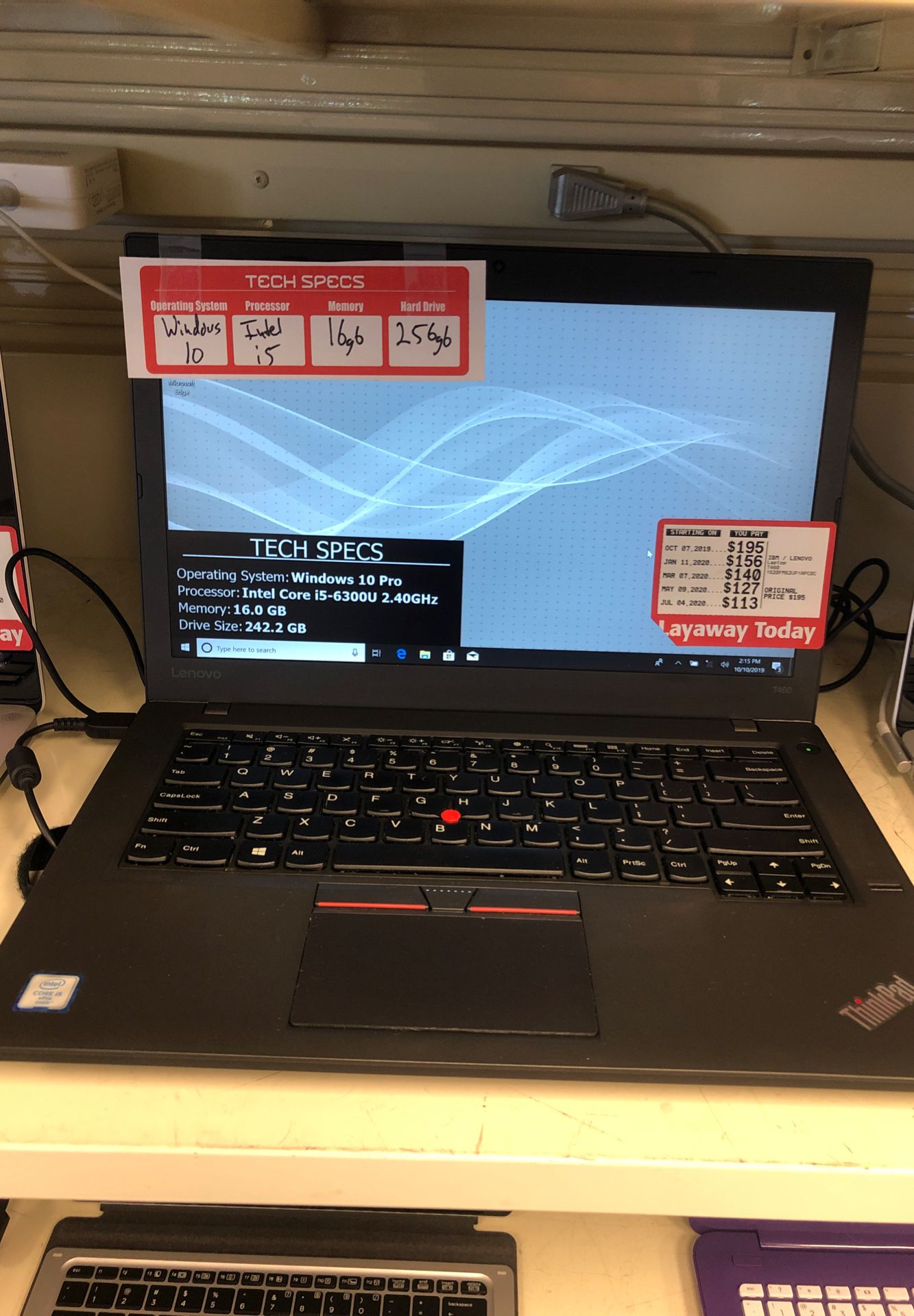 Lenovo T460 laptop. Intel i5 16gb ram. Touch screen