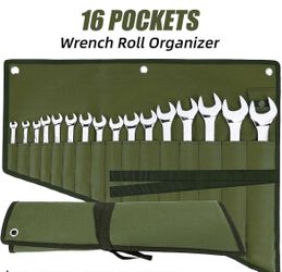 “Rockcoon” roll up 16- pocket wrench roll up storage organizer