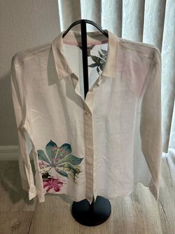 White Floral Button-Down Long Sleeve Shirt